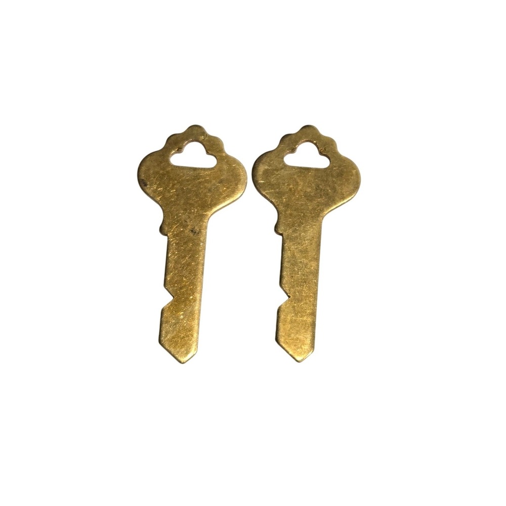 Set of 2 Vintage Brass Key Blanks Scalloped Bow 2 Inch Locksmith - Cloud Cutout